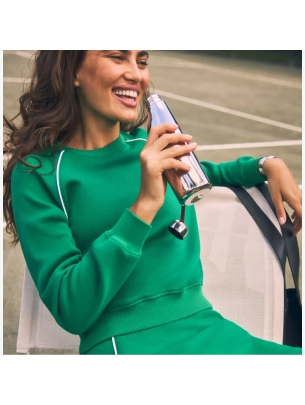 SPANX Airpiqué Long Sleeve Crewneck Top Field Green Women’s Small 21351R